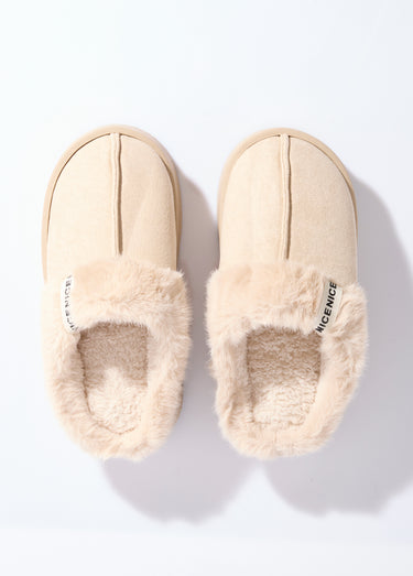 Mules compensées fourrées dessus suédine Beige