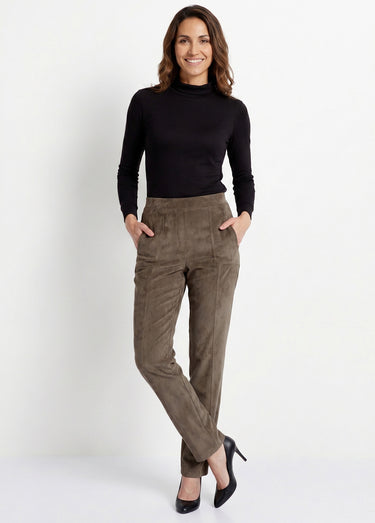 Pantalon droit taille élastiquée velours milleraies Taupe