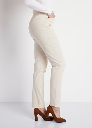 Pantalon droit 5 poches coton stretch Beige