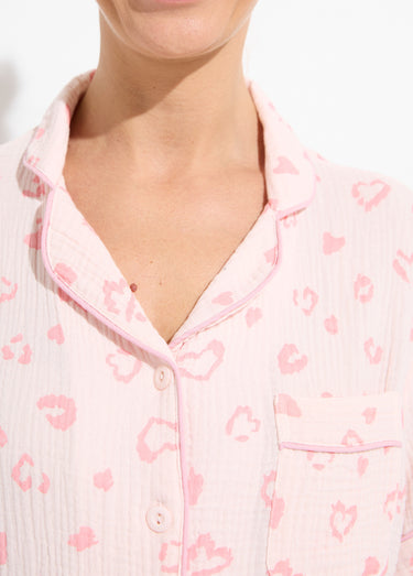 Pyjama boutonné gaze de coton imprimée Rose