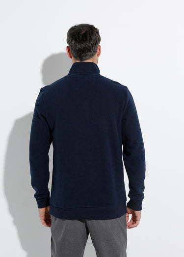 Pull épais jersey de coton, col zippé Bleu Marine