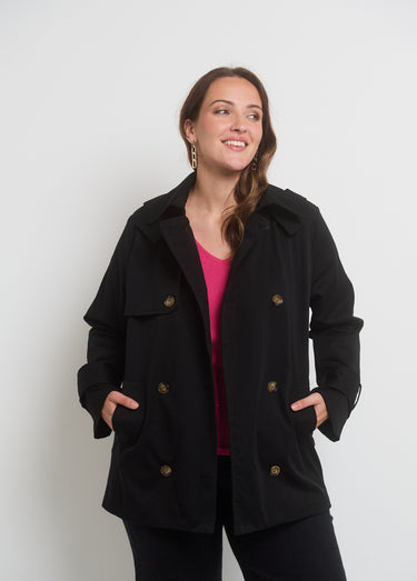 Trench à capuche double boutonnage Noir
