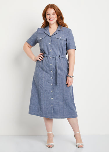 Robe-chemisier mi-longue coupe droite Bleu Chine