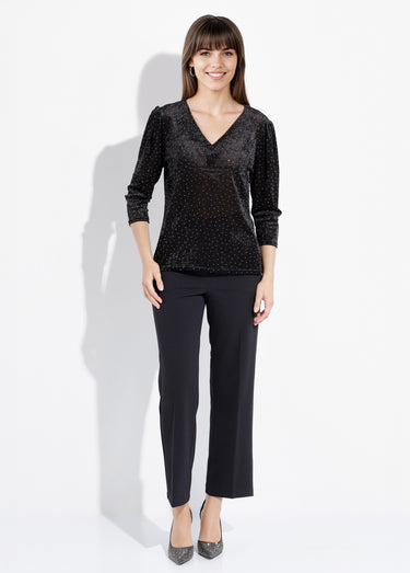 Tunique chic col V, velours avec strass Noir