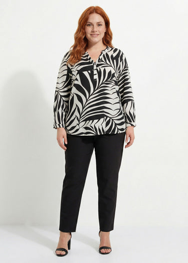 Tunique motif feuillage manches longues Noir/Ecru