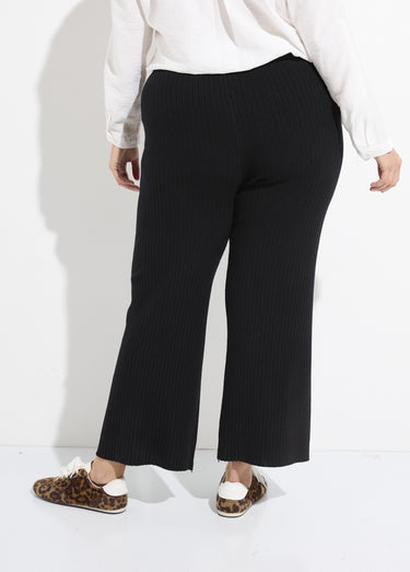Pantalon confort en maille, coupe large Noir