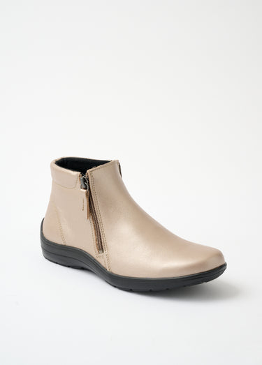 Low boots largeur confort zippés cuir fantaisie Beige Irise