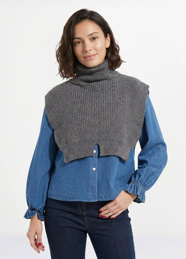 Plastron chaud col roulé en maille Gris