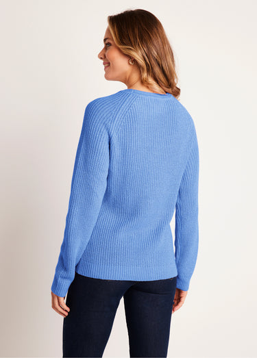 Pull maille brillante col rond Bleu