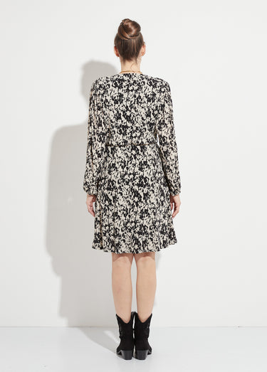 Robe courte cache-coeur imprimé tachiste Noir/Ecru