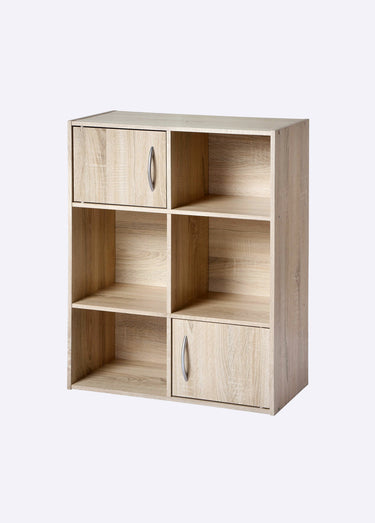 Etagère de rangement 6 cases + 2 portes Marron Clair