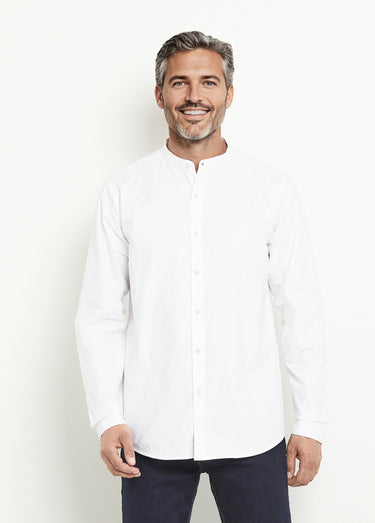 Chemise coton col officier manches longues Blanc