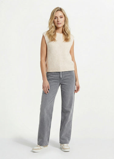 Pull sans manches en maille avec laine Ecru