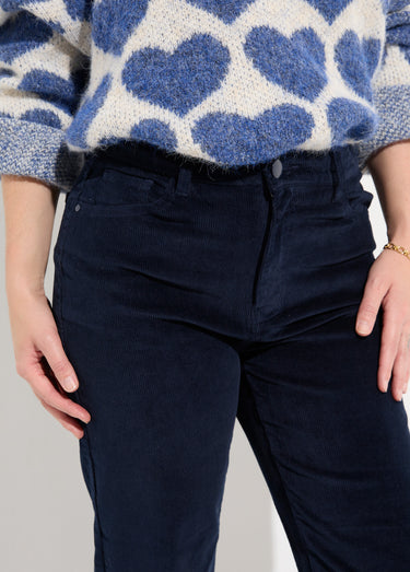 Jean 5 poches en velours, coupe droite Marine