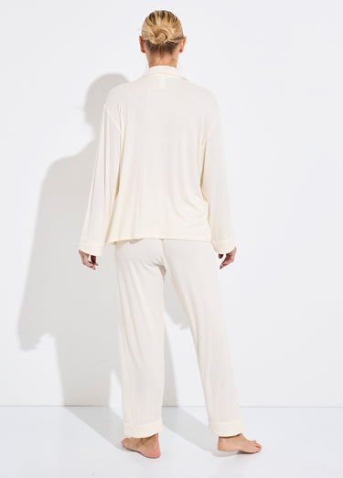 Pyjama long en maille cotelée Creme