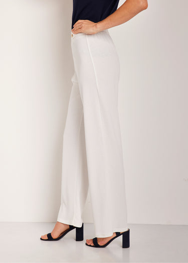 Pantalon large uni taille semi élastiquée Blanc