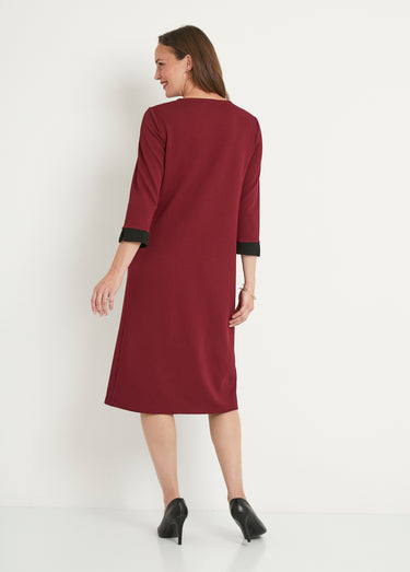 Robe courte droite bicolore manches 3/4 Bordeaux/Noir