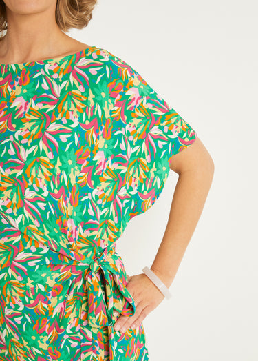 Robe longue imprimé graphique col bateau Vert Imprime