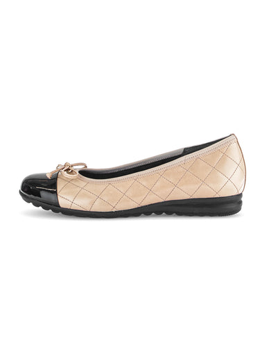 Ballerines cuir avec surpiqures Beige/Noir