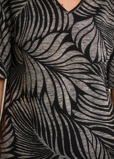T-shirt col V maille imprimé animalier Gris/Noir