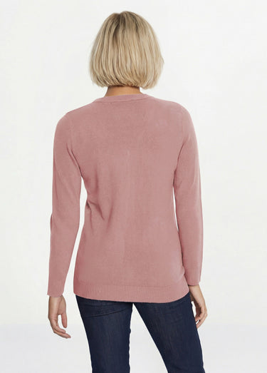Gilet boutonné mi-long maille douce Rose