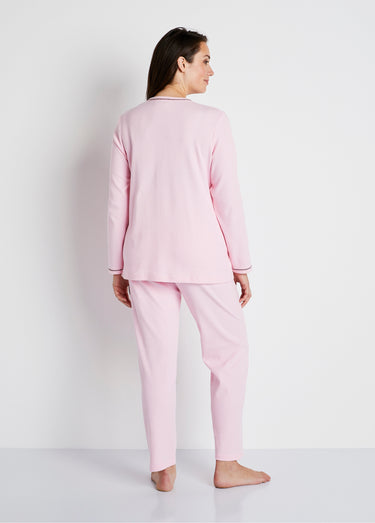 Pyjama 2 pièces coton, broderie poitrine Rose