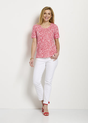 T-shirt long manches courtes col rond Imprime Capucine