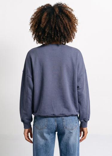 Sweat-shirt col rond inscription Vintage Marine/jaune