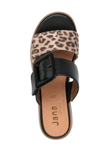 Mules 2 brides avec semelle compensée Leopard