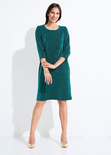 Robe droite courte maille brillante métallisée Vert