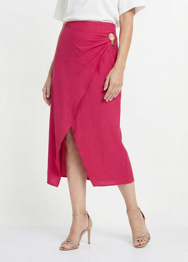 Jupe portefeuille détail métal bijou Fuchsia
