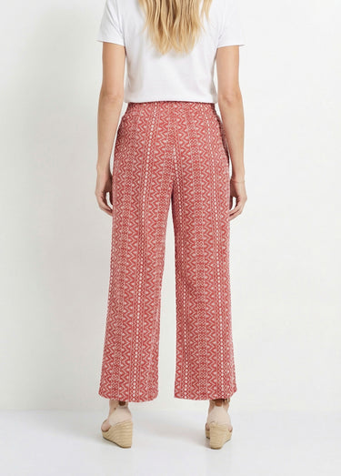 Pantalon large coton, broderie anglaise Vieux Rose