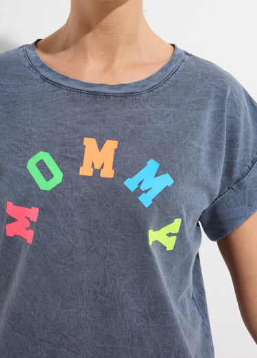 T-shirt délavé avec inscription Mommy Gris