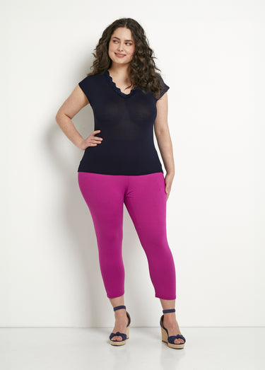 Legging court taille élastiquée extensible Uni Cassis