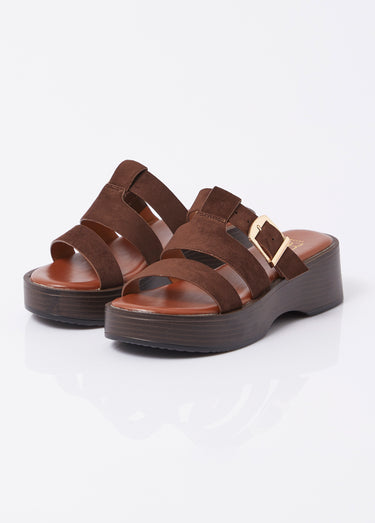 Mules plateforme 3 brides suédine Marron