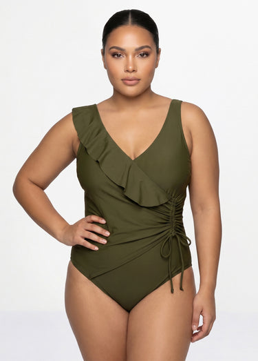 Maillot de bain cache-coeur volanté Kaki