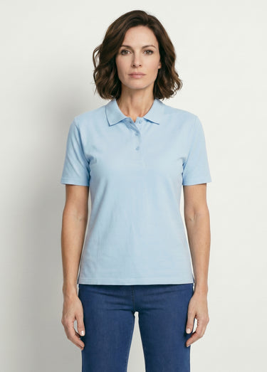 T-shirt maille piquée coton col polo Bleu