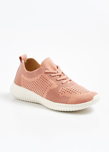 Baskets perforées aspect suédine avec lacets Rose