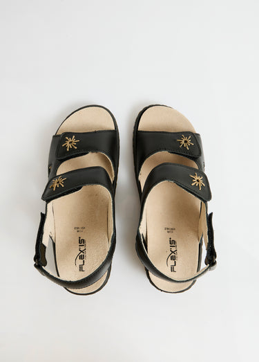 Sandales cuir brodé grande largeur Noir