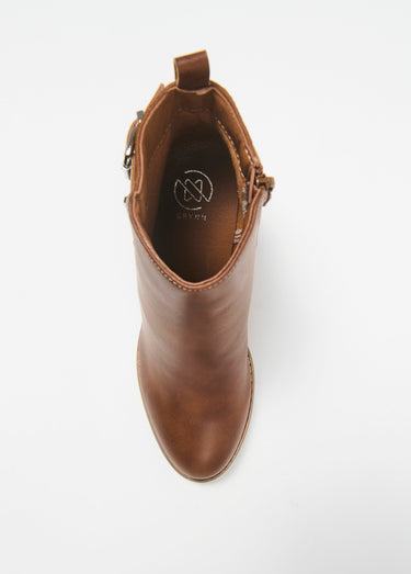 Boots talon haut bi matière boucle + zip Camel
