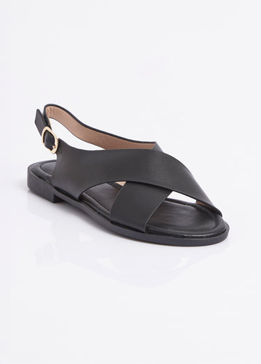 Sandales plates avec brides croisées Noir