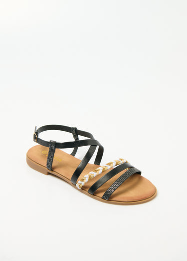 Sandales multi matières à brides Noir / Argenté