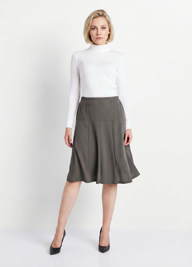 Jupe évasée mi longue unie taille élastiquée Gris