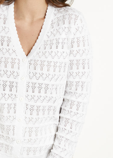 Gilet ajouré col V boutonné coton mélangé Blanc