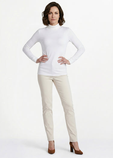 Pantalon droit 5 poches coton stretch Beige
