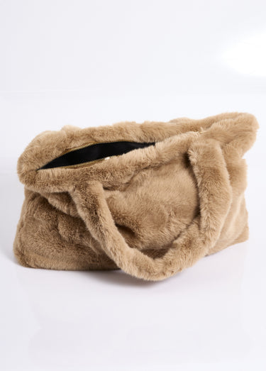 Sac en fausse fourrure avec anses courtes Camel