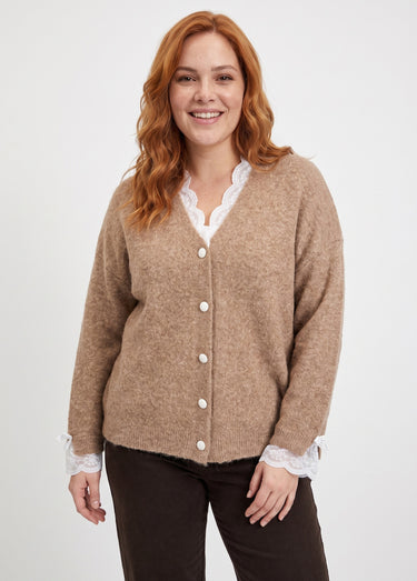 Gilet avec laine et détails dentelle Camel