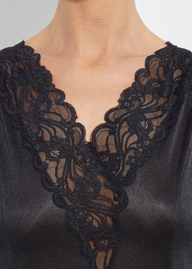 Fond de robe satiné antistatique et dentelle Noir