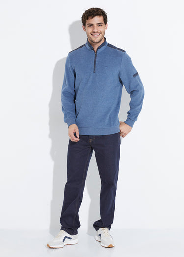 Pull avec col zippé et détails bimatière Bleu