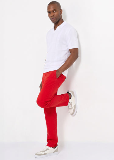 Pantalon chino droit toile coton stretch Rouge